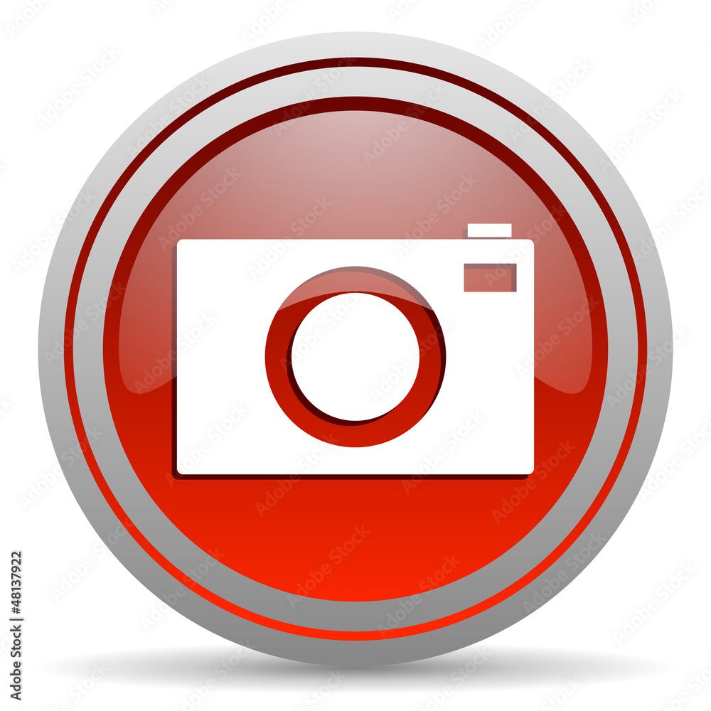 camera red glossy icon on white background