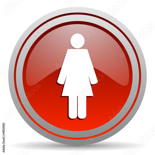 woman red glossy icon on white background