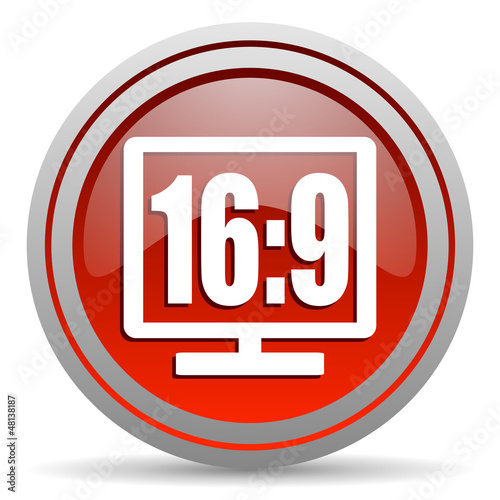 16 9 display red glossy icon on white background