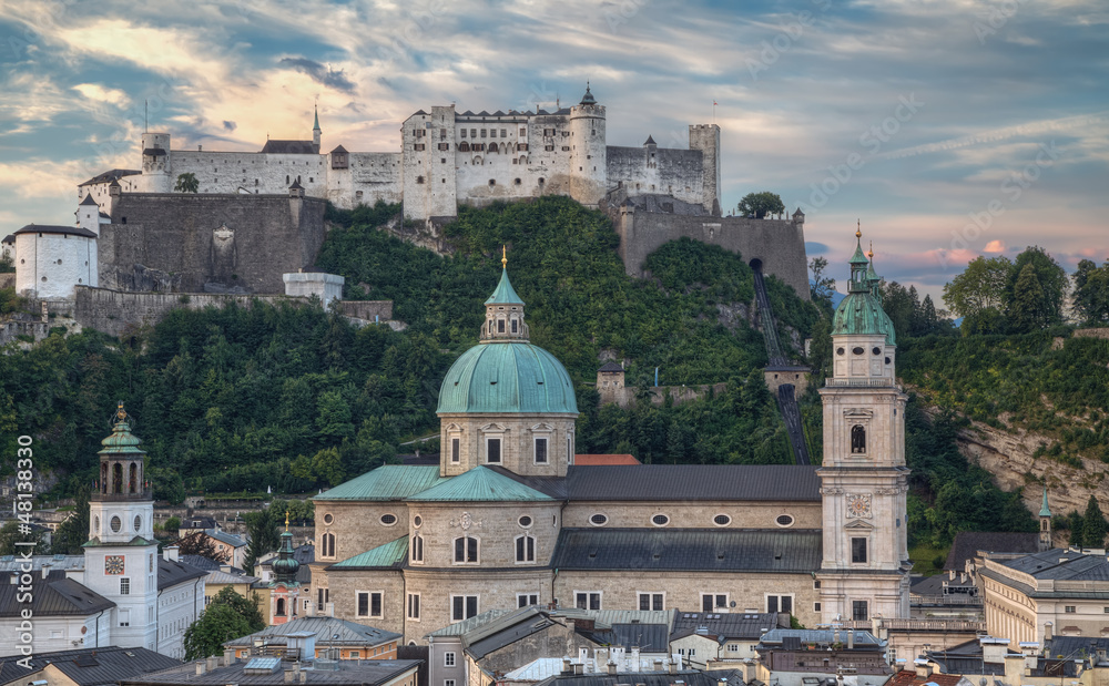 Old City and Castle Hohensalzburg in Morning
