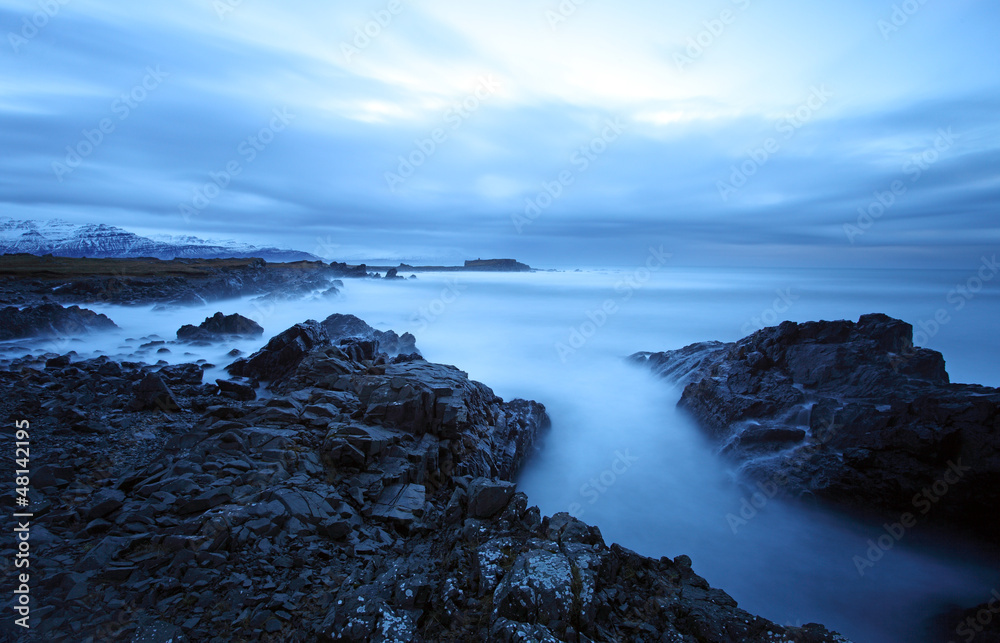 Tranquil sea in south east iceland