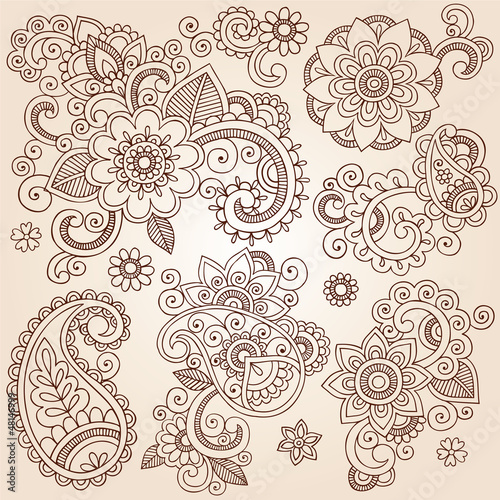 Fototapeta Naklejka Na Ścianę i Meble -  Ornate Henna Paisley Doodle Vector Design Elements