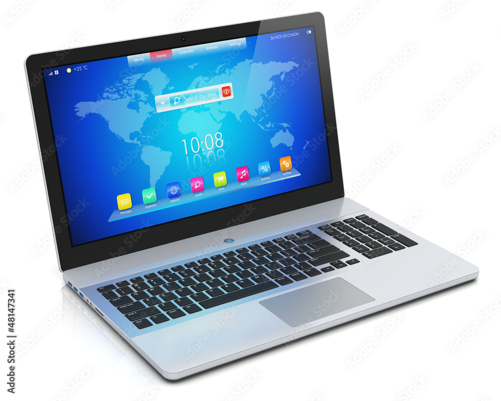 Modern laptop with blue interface Modern laptop with blue interface