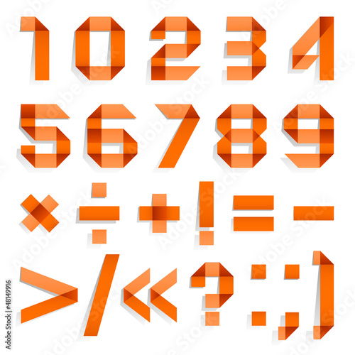 Font folded from colored paper - Arabic numerals, orange