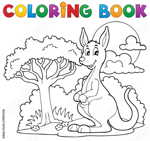 Coloring book with happy kangaroo