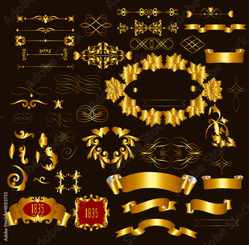 Gold-framed luxury  calligraphic design elements and page decora