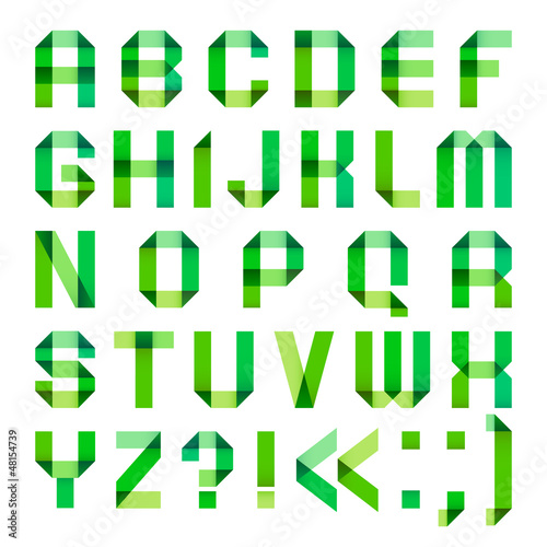 Spectral letters folded of paper ribbon-green