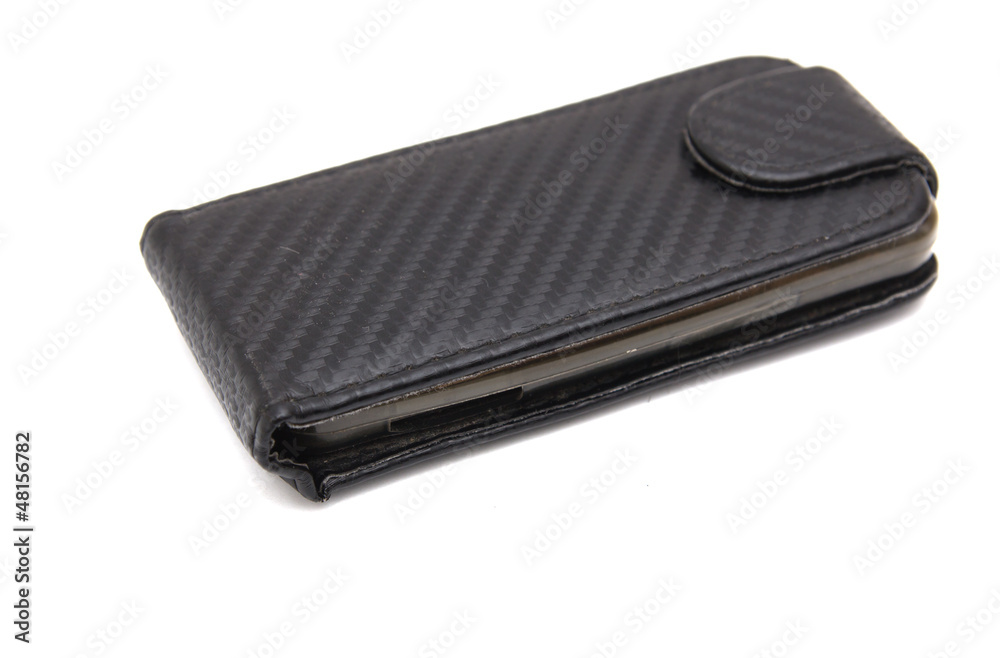 cell phone in the bag on a white background cell phone in the bag on a white background