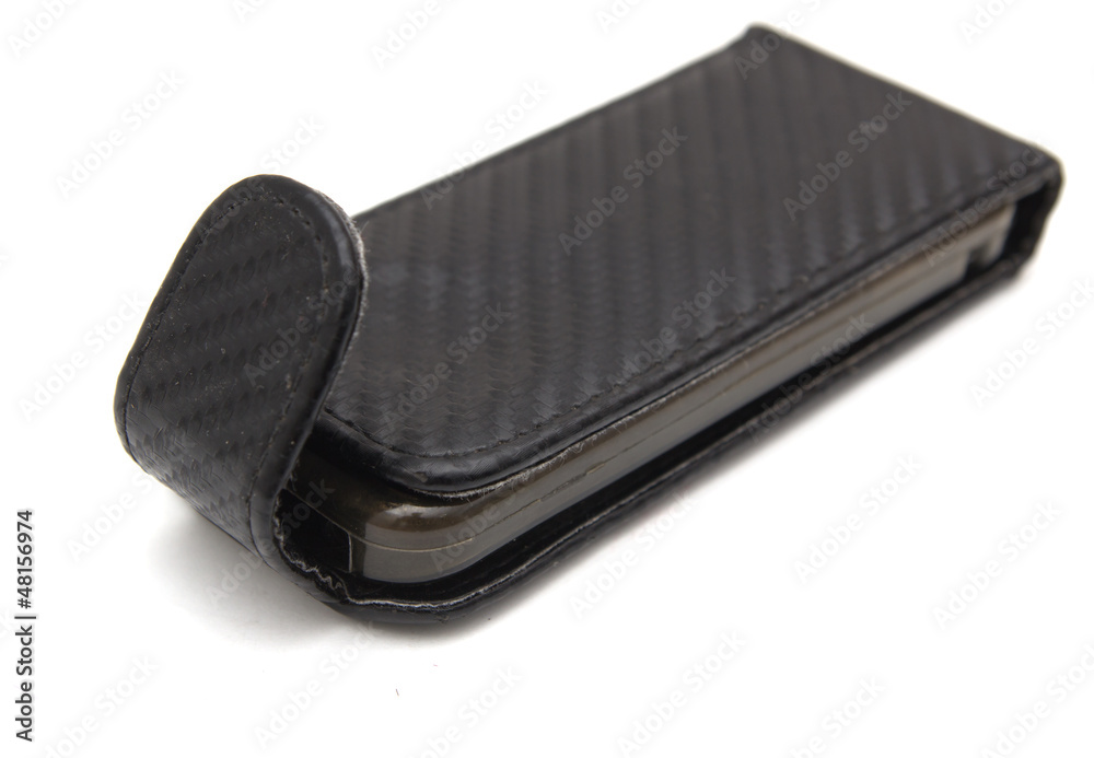 cell phone in the bag on a white background cell phone in the bag on a white background