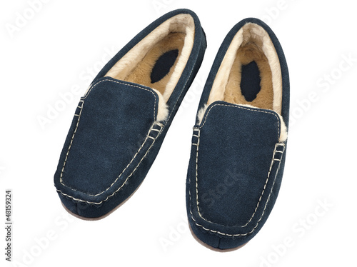 Canvastavla Pair of male house slippers isolated on white background