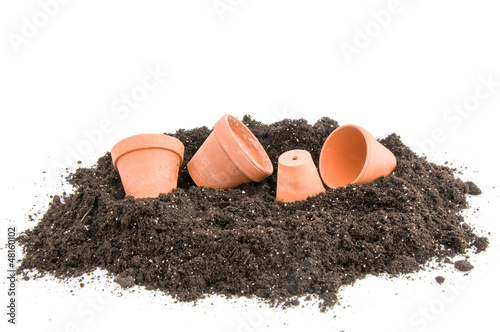 Foto Blumenerde und Blumentöpfe