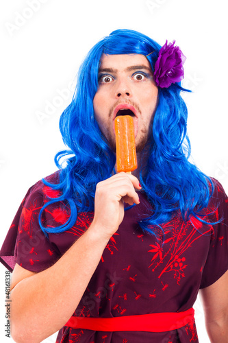 Bizarre transvestite with ice pop