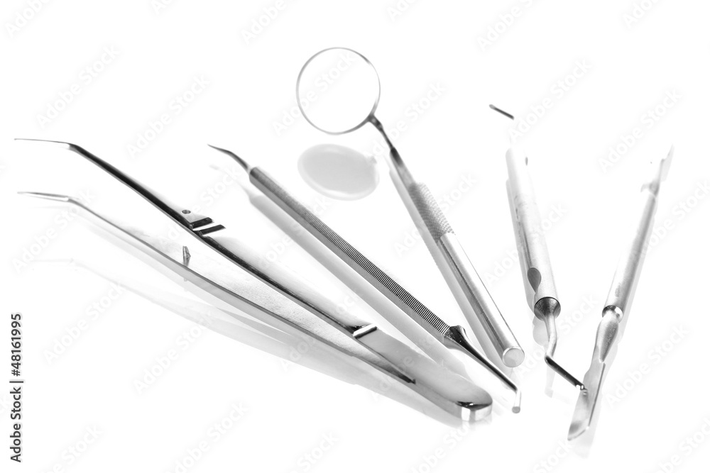 Set of dental tools for teeth care isolated on white Set of dental tools for teeth care isolated on white