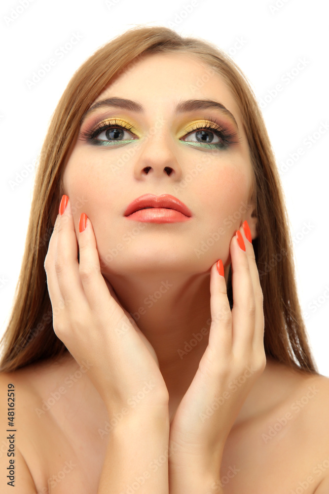 portrait of sexy young woman with glamour make up and orange portrait of sexy young woman with glamour make up and orange