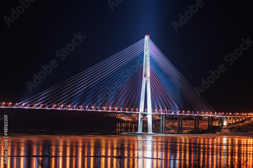 night view of the longest cable-stayed bridge in the world in th