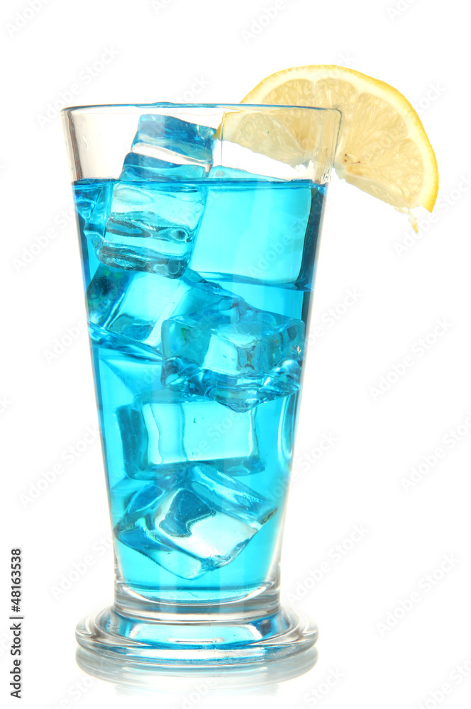 Blue Lagoon cocktail isolated on white