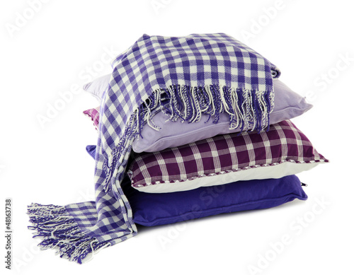 Hill colorful pillows and plaid isolated on white