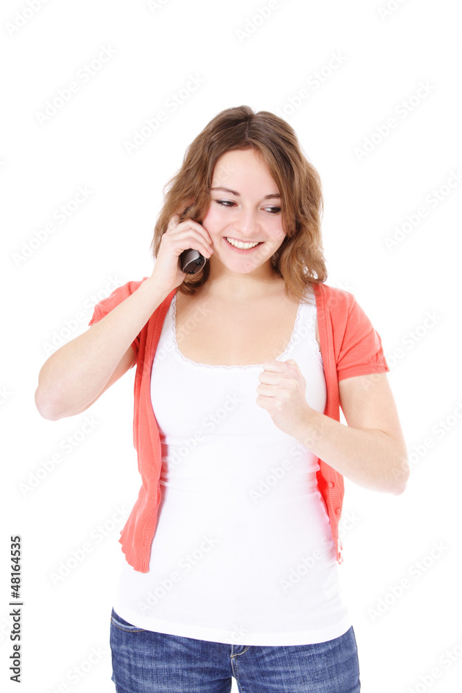 Attraktives Mädchen erhält gute Nachrichten am Telefon Attraktives Mädchen erhält gute Nachrichten am Telefon