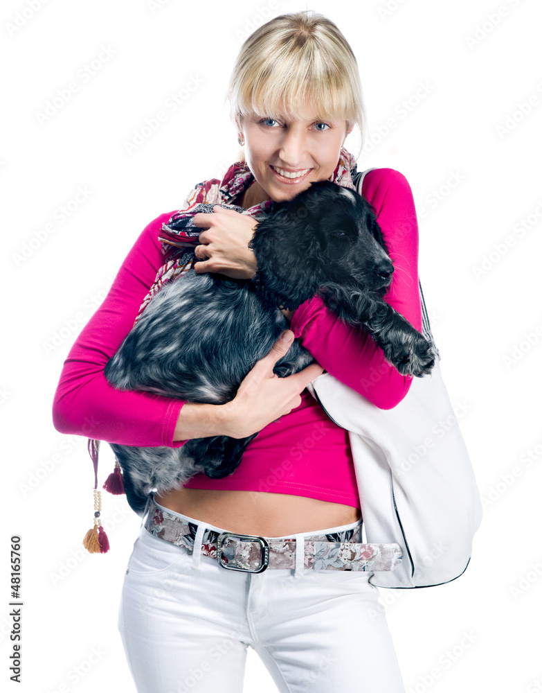 young woman with her puppy young woman with her puppy