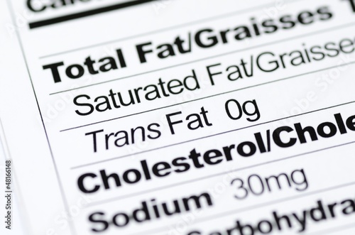 Nutrition label focused on Trans Fat content