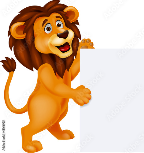 Fototapeta Naklejka Na Ścianę i Meble -  Lion cartoon with blank sign