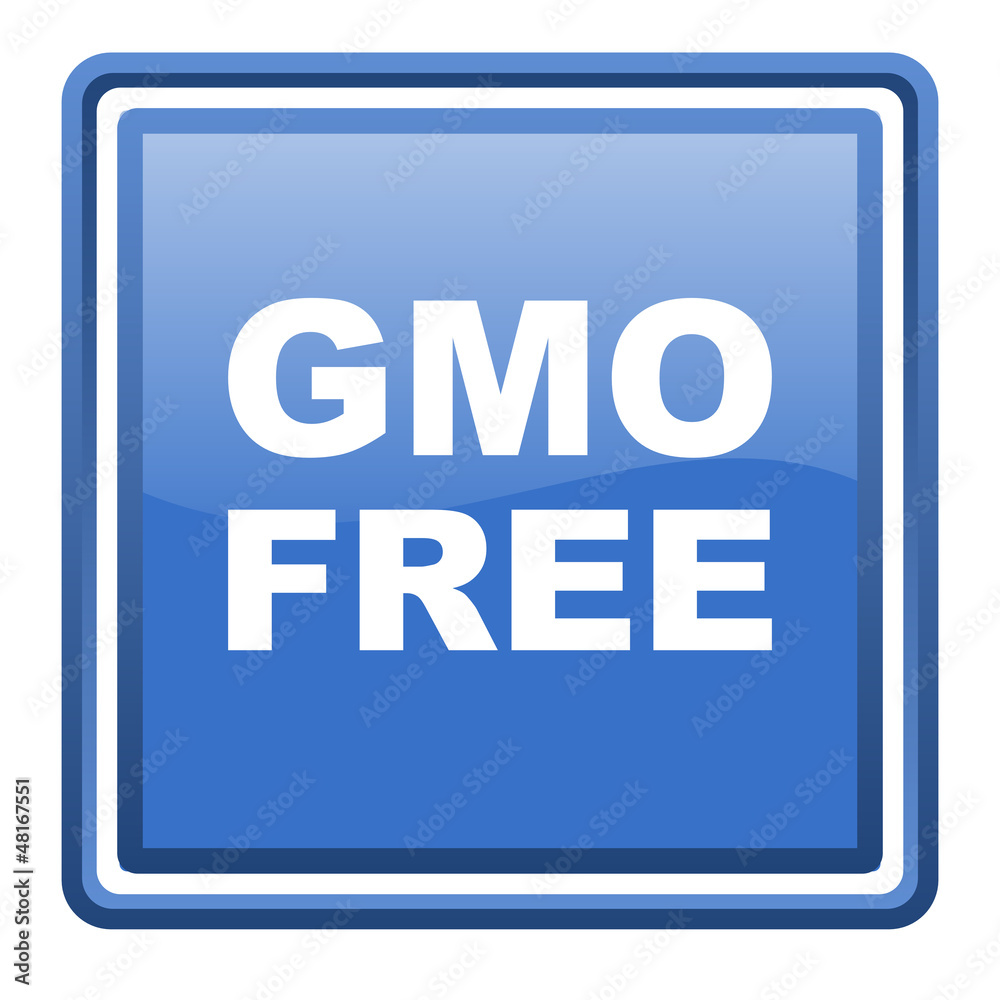 gmo free blue glossy square web icon isolated gmo free blue glossy square web icon isolated
