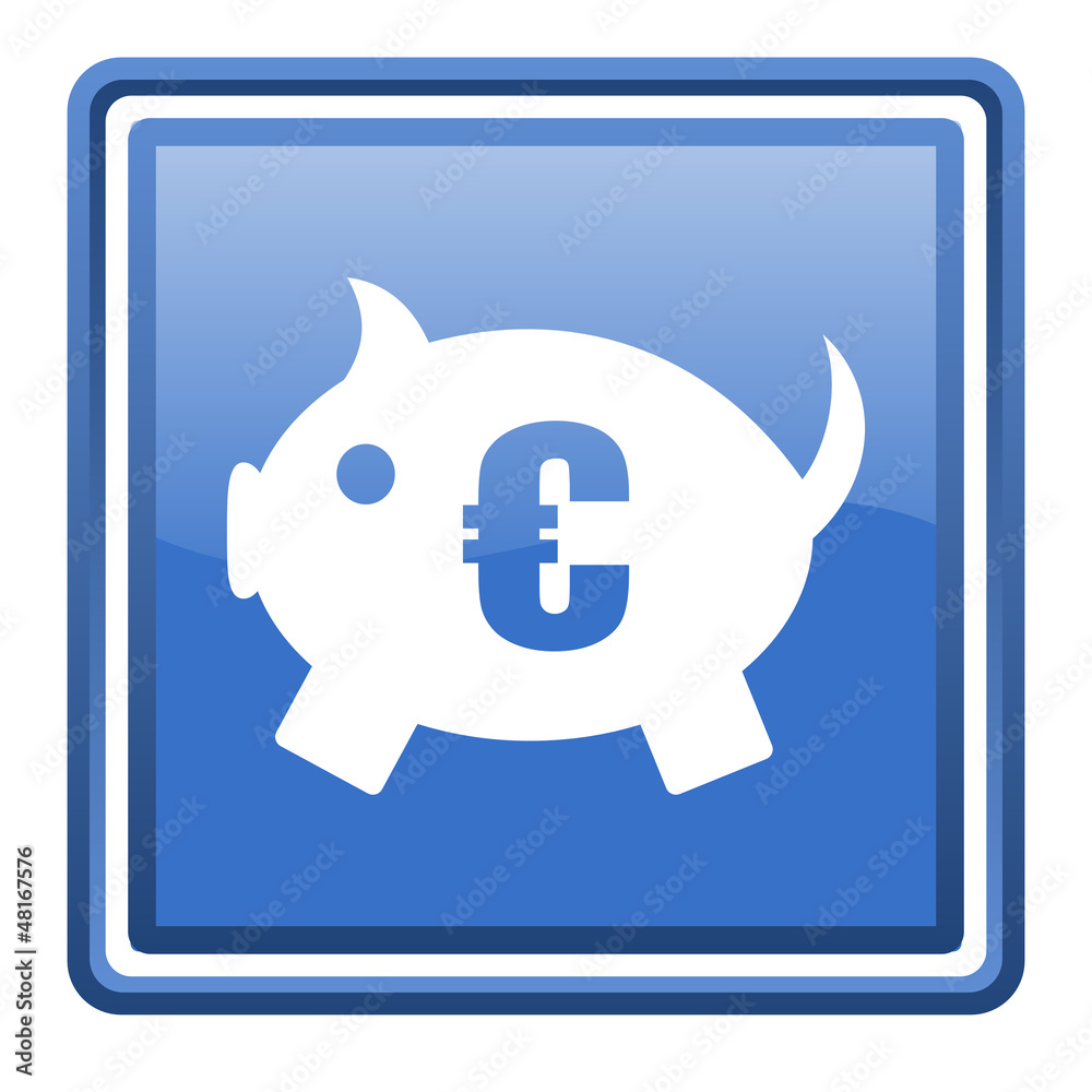 Fototapeta premium piggy bank blue glossy square web icon isolated
