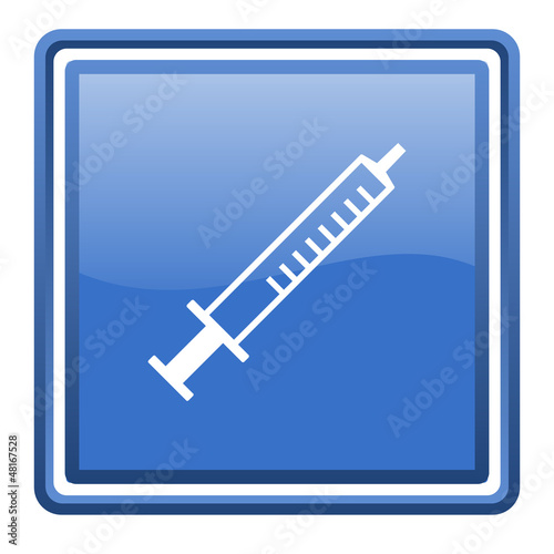 syringe blue glossy square web icon isolated