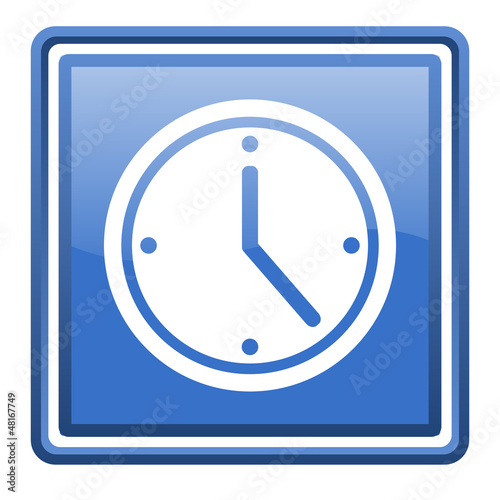 clock blue glossy square web icon isolated