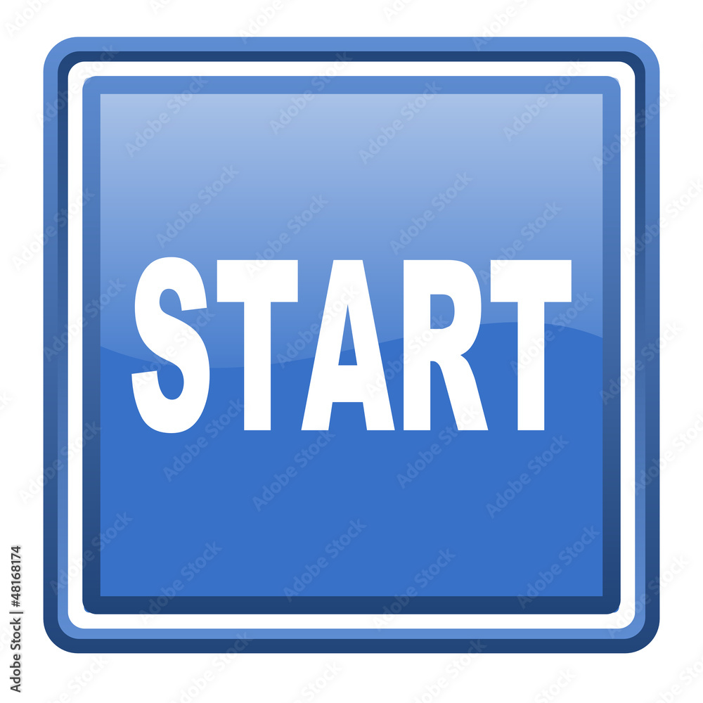 start blue glossy square web icon isolated start blue glossy square web icon isolated