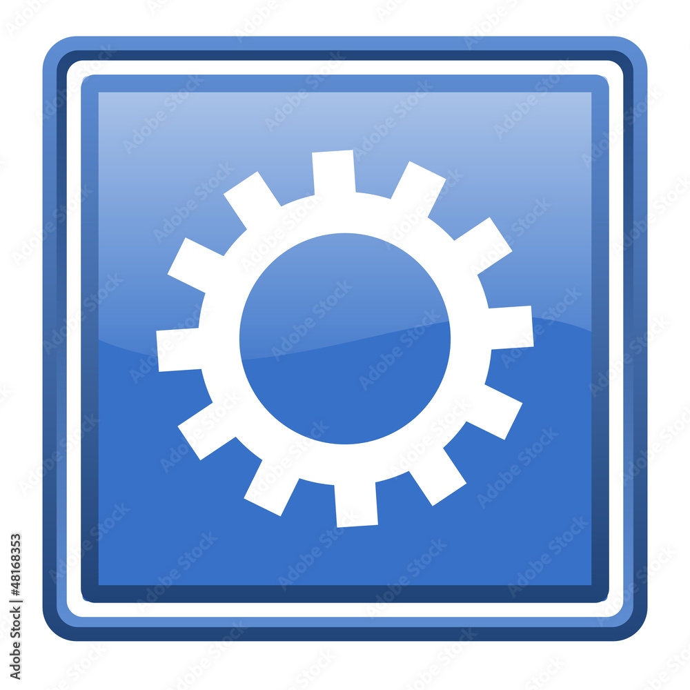 gears blue glossy square web icon isolated