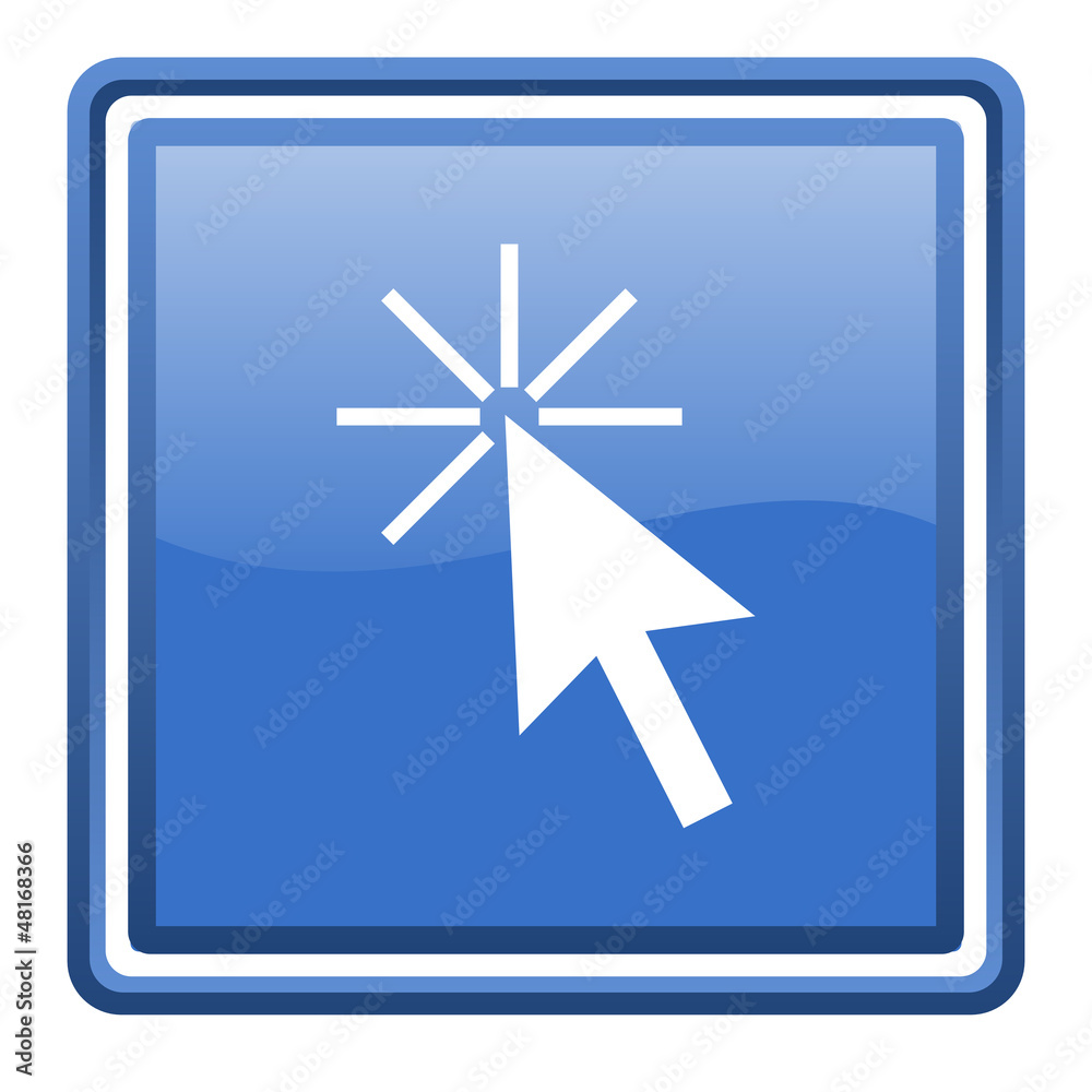 click here blue glossy square web icon isolated