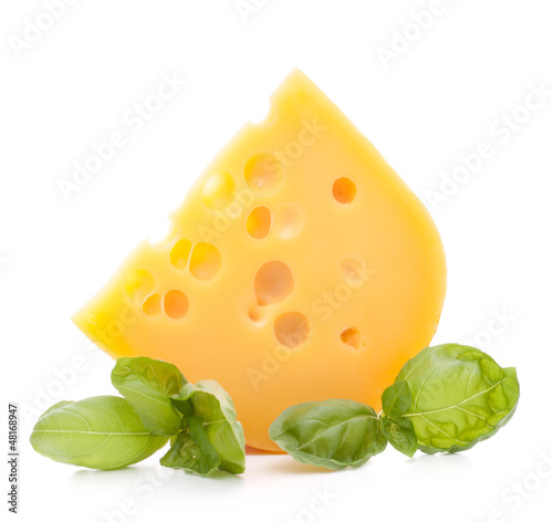 Cheese and basil leaves