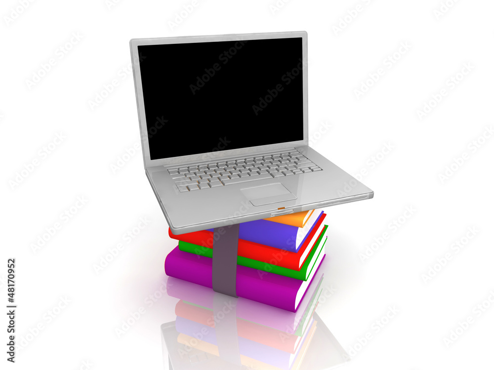 Professional Laptop with books and blank display Professional Laptop with books and blank display
