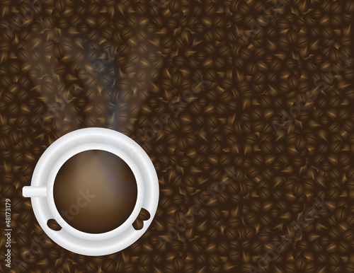 Cup of Hot Coffee and Beans Background Illustration