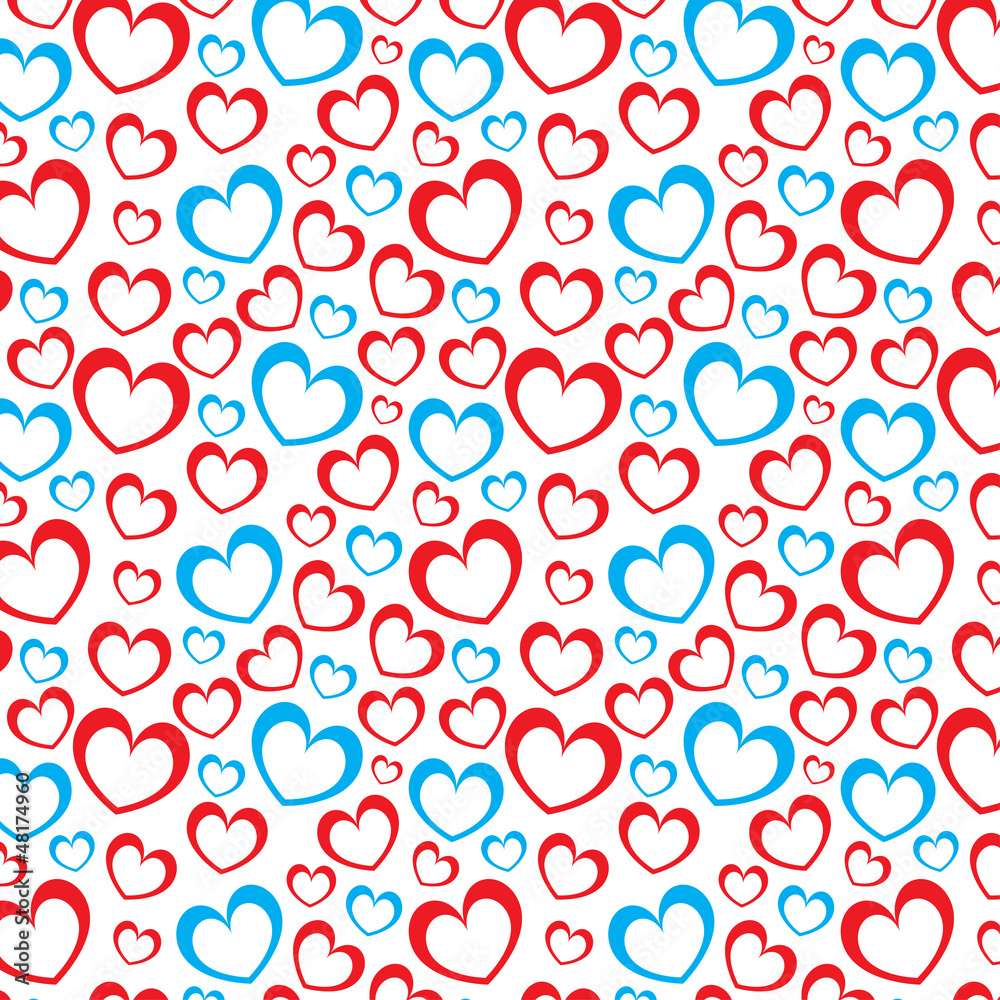 White background with red and blue hearts White background with red and blue hearts