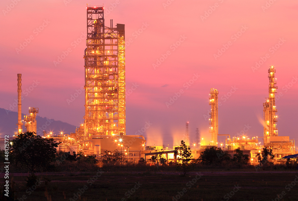 Landscape oil refinery at twilight