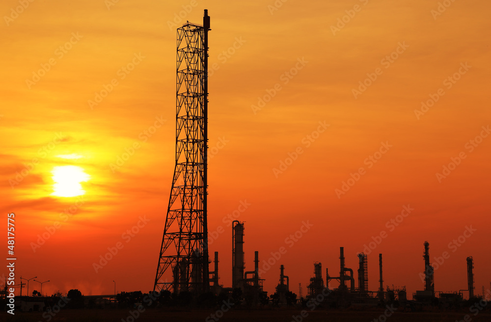 Landscape oil refinery at sunset Landscape oil refinery at sunset