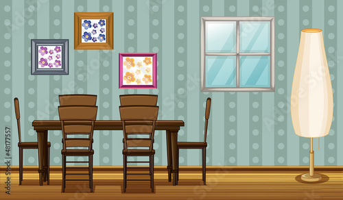 A dinning table and a lamp