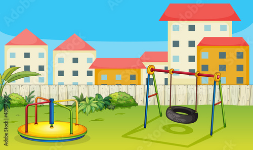 A merry-go-round and a swing