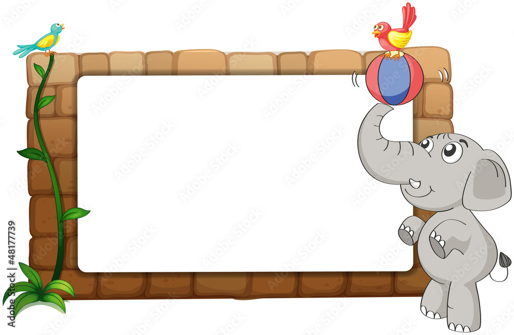Fototapeta premium A white board, an elephant and birds
