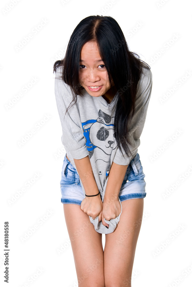 Emotional Asian girl. Isolated