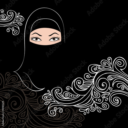 Beautiful  arab woman silhouette with a flowers