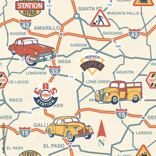 Cute route map seamless pattern