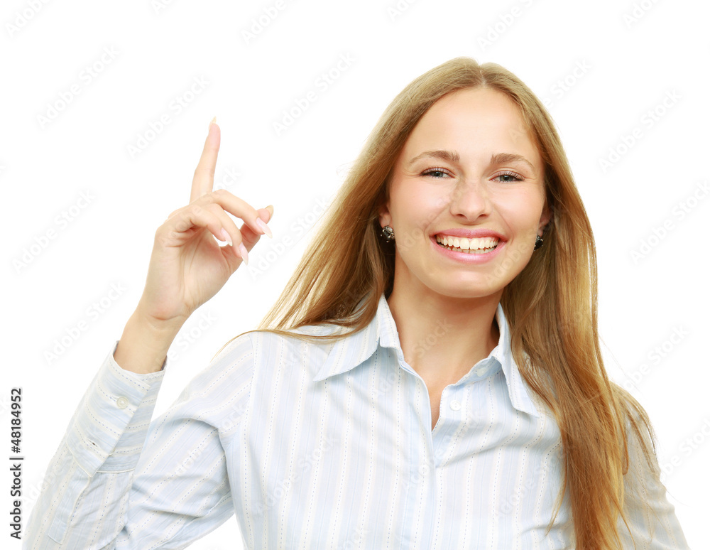 Portrait of a beautiful young woman showing