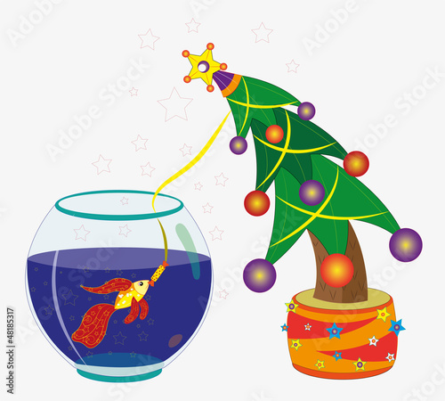 Goldfish and Christmas fir-tree.
