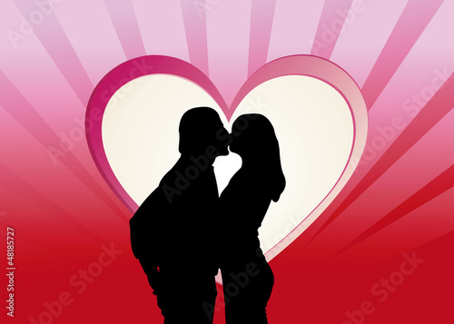 Kissing couple in a red heart