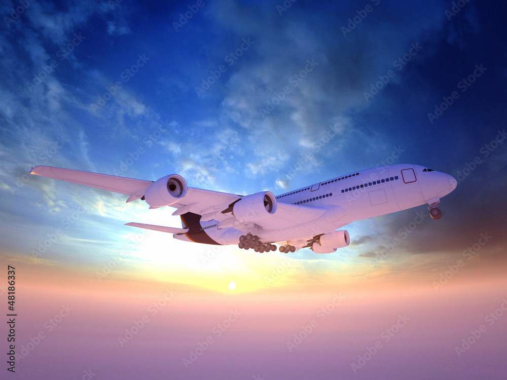White passenger plane starting flying White passenger plane starting flying