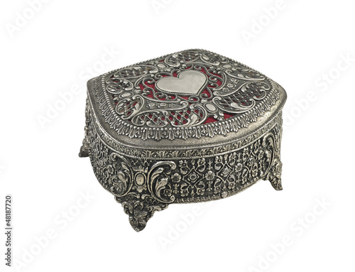 Closed Red Heart pewter jewelry box with clipping path