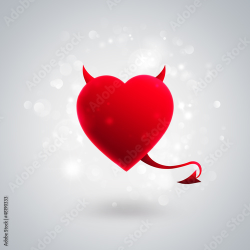 Devil heart on silver shiny background